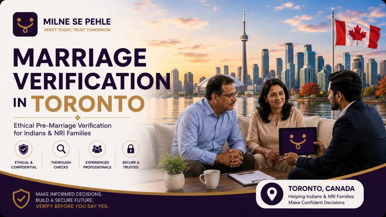 Indian and NRI families discussing marriage verification in Toronto before finalizing a marriage proposal